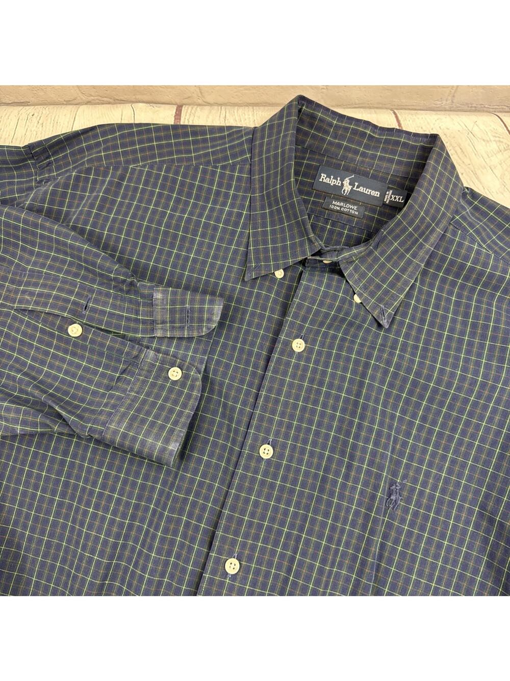 Ralph Lauren Shirt Mens 2XL Blue Plaid Long Sleeve Button Down Cotton Casual